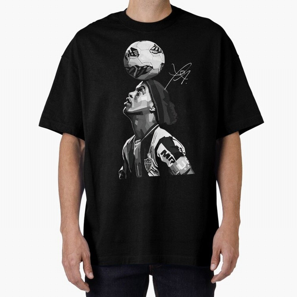 Ronaldinho - black white Oversized T-Shirt Support the Legends of FIFA World Cup 2026 Spirit, Made for Argentina and Brazil, CR7, Champion Mindset, Group Stage Buzz, Knockout Tension and Passionate Fan Culture; Made for Collectors Who Enjoy Iconic