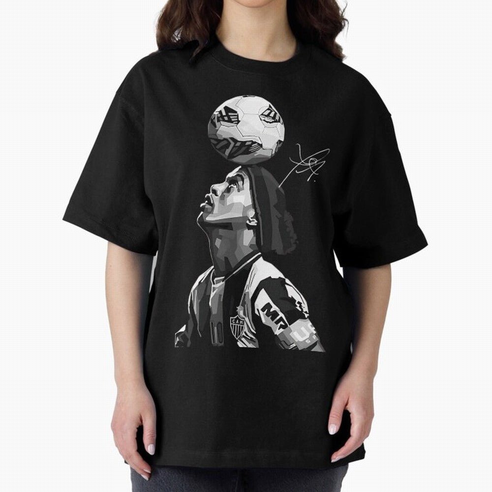 Ronaldinho - black white Oversized T-Shirt Support the Legends of FIFA World Cup 2026 Spirit, Made for Argentina and Brazil, CR7, Champion Mindset, Group Stage Buzz, Knockout Tension and Passionate Fan Culture; Made for Collectors Who Enjoy Iconic