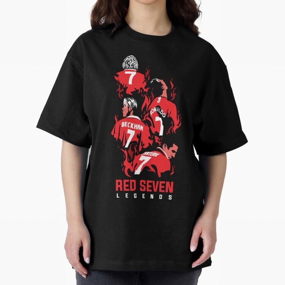 The Red Seven - Man Utd Oversized T-Shirt Fuel Match Day Hype around FIFA World Cup 2026 Group Stage, CR7 and Messi, Argentina and Brazil, Classic Soccer Heritage, Championship Pressure, Fan Loyalty and International Pride; Ideal for Football Dads,