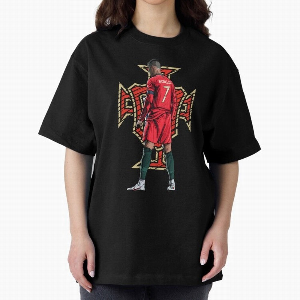 Cristiano Ronaldo Portugal Logo Oversized T-Shirt Represent Fans Who Live for FIFA World Cup 2026 Filled with Haaland and Mbappe, Argentina Energy, Retro Football Energy, Iconic Rivalries, Trophy Chase Drama and Stadium Atmosphere; Built for