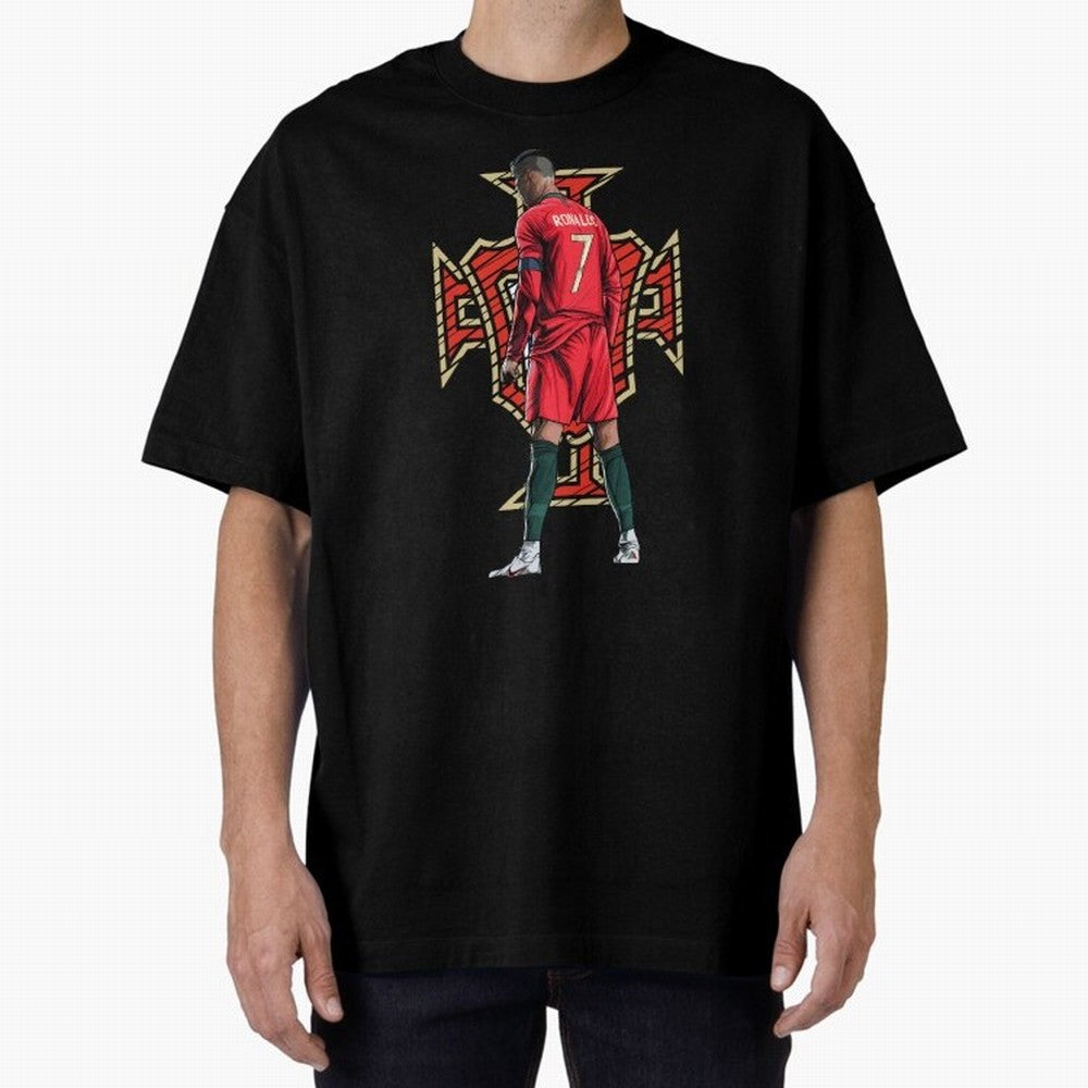 Cristiano Ronaldo Portugal Logo Oversized T-Shirt Represent Fans Who Live for FIFA World Cup 2026 Filled with Haaland and Mbappe, Argentina Energy, Retro Football Energy, Iconic Rivalries, Trophy Chase Drama and Stadium Atmosphere; Built for