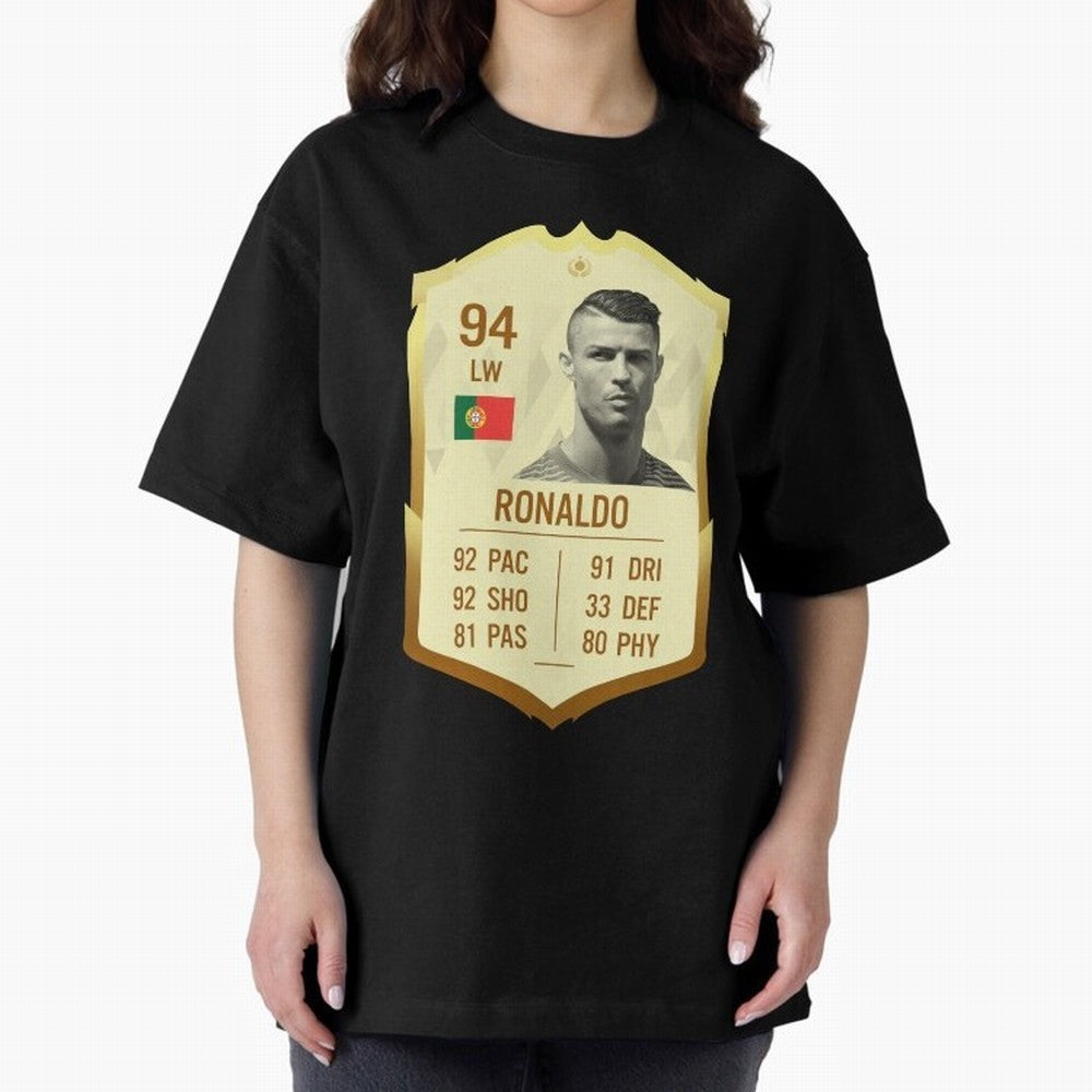 Cristiano Ronaldo Ultimate Card Oversized T-Shirt Support the Legends of FIFA World Cup 2026 USA Canada Mexico Spirit, Inspired by Brazil, Portugal and Argentina, Messi, Neymar and Mbappe, Goal Celebration Energy, Supporter Heritage, Football Icons