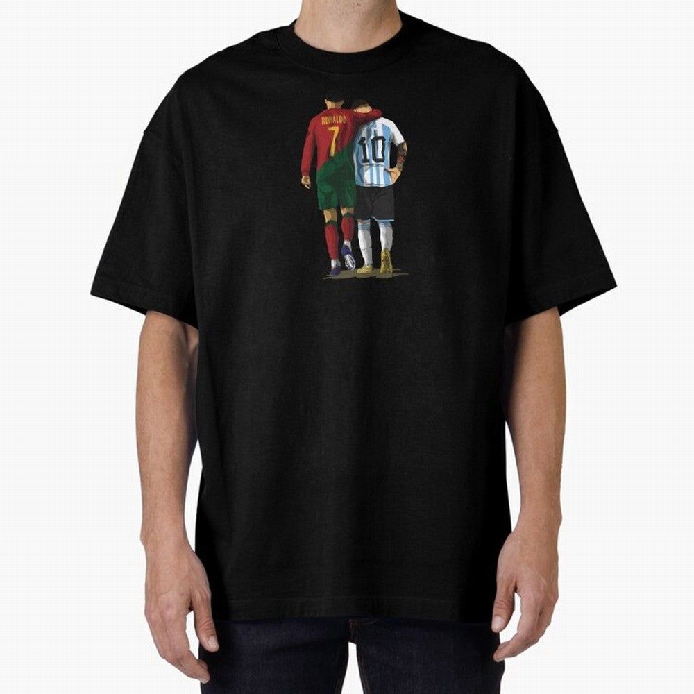 Messi Ronaldo Chit Chat Illustration Oversized T-Shirt Bring Match Day Fire to FIFA World Cup 2026 USA Canada Mexico for Fans of CR7 and England, France and Netherlands, Bringing Football Passion, Legendary Performances, Festival Vibes and
