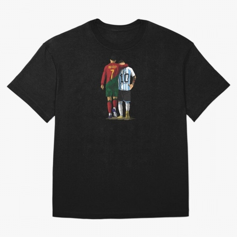 Messi Ronaldo Chit Chat Illustration Oversized T-Shirt Bring Match Day Fire to FIFA World Cup 2026 USA Canada Mexico for Fans of CR7 and England, France and Netherlands, Bringing Football Passion, Legendary Performances, Festival Vibes and