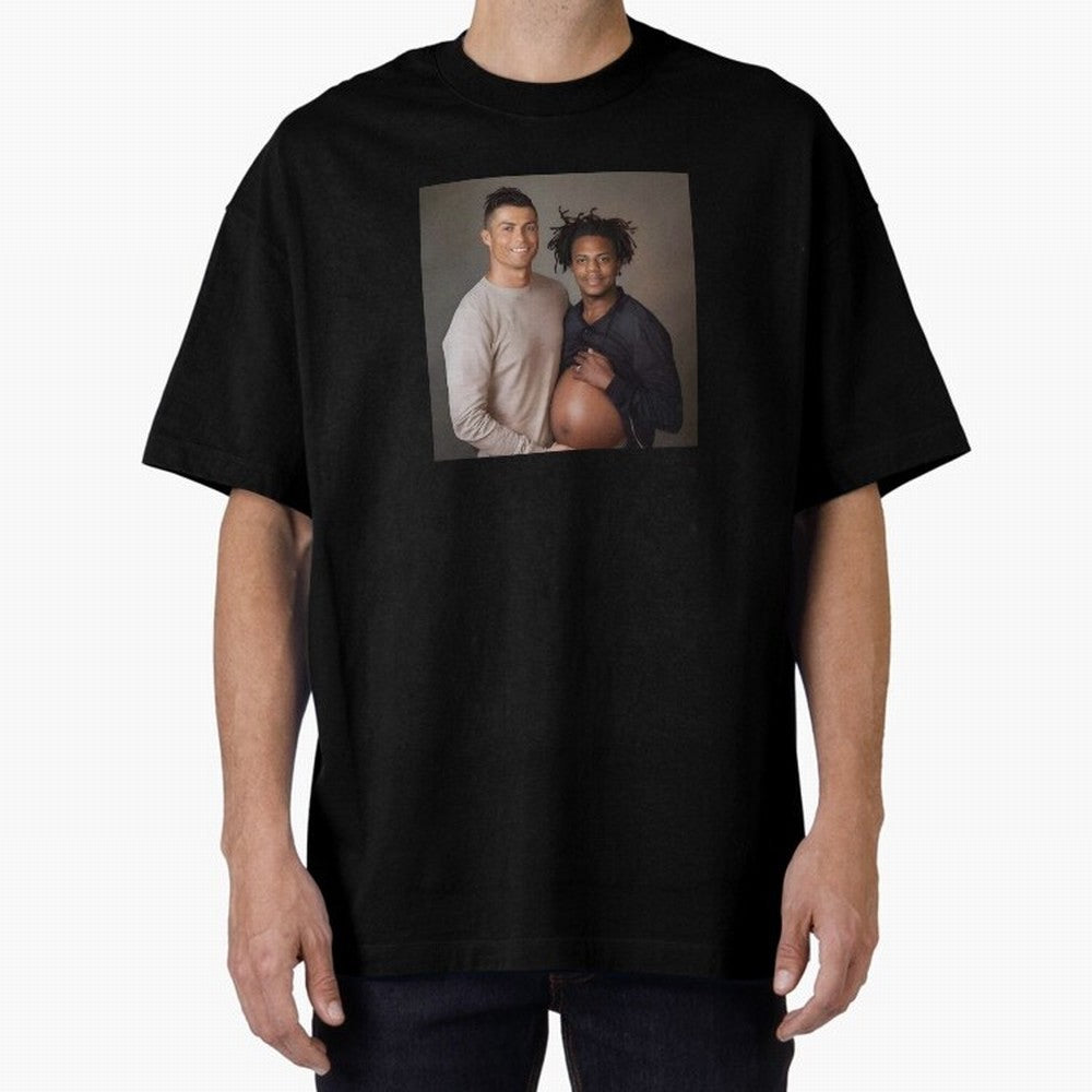 Cristiano Ronaldo and IShowSpeed pregnant. Oversized T-Shirt Celebrate Rivalries and Pride in FIFA World Cup 2026 for Fans of Mbappe and Neymar and Netherlands, Bringing Football History, Final Match Energy, Crowd Noise and Once in a Lifetime