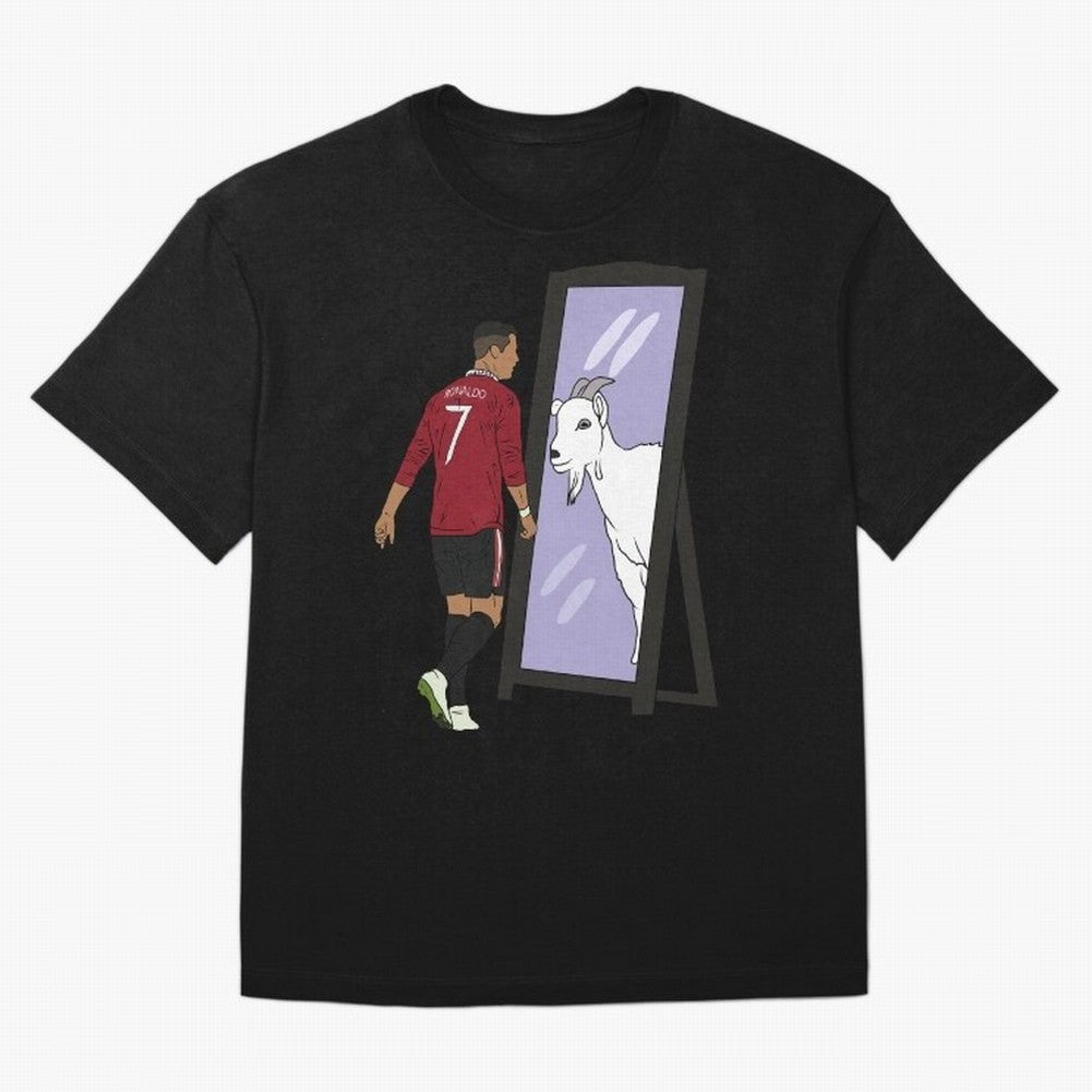 Cristiano Ronaldo Mirror GOAT Oversized T-Shirt Capture Stadium Memories from FIFA World Cup 2026 Inspired by CR7 and Messi, Argentina and Brazil Energy, Championship Spirit, Famous Goals, Roaring Crowds and International Football Unity; Perfect