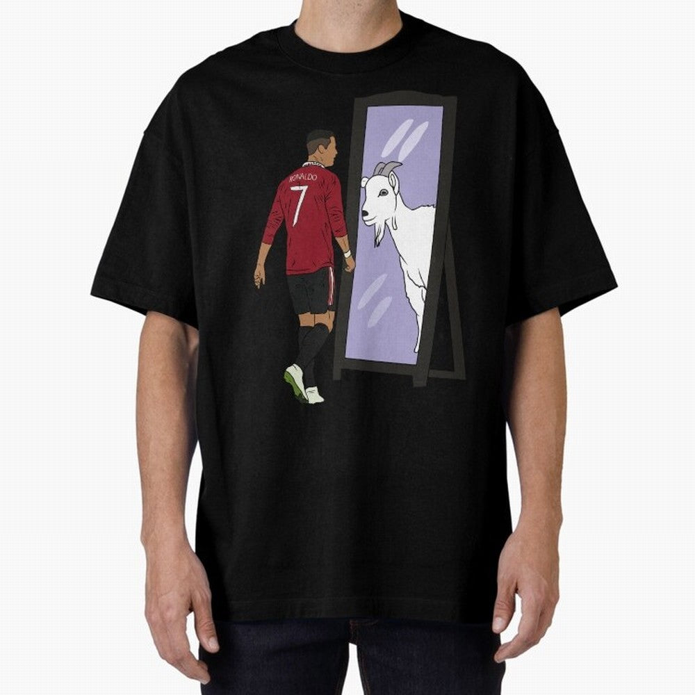 Cristiano Ronaldo Mirror GOAT Oversized T-Shirt Capture Stadium Memories from FIFA World Cup 2026 Inspired by CR7 and Messi, Argentina and Brazil Energy, Championship Spirit, Famous Goals, Roaring Crowds and International Football Unity; Perfect