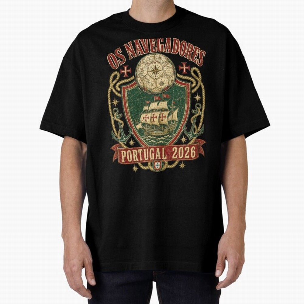Os Navegadores Portugal 2026 World Cup Soccer T-Shirt Oversized T-Shirt Represent Football Lovers during Match Day Hype around FIFA World Cup 2026 Group Stage, Neymar, Haaland and Cristiano Ronaldo, Netherlands, Football Festival Excitement, Trophy