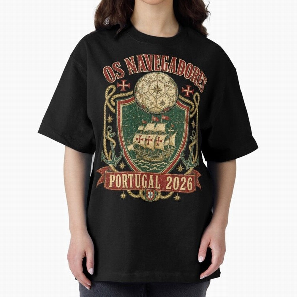 Os Navegadores Portugal 2026 World Cup Soccer T-Shirt Oversized T-Shirt Represent Football Lovers during Match Day Hype around FIFA World Cup 2026 Group Stage, Neymar, Haaland and Cristiano Ronaldo, Netherlands, Football Festival Excitement, Trophy