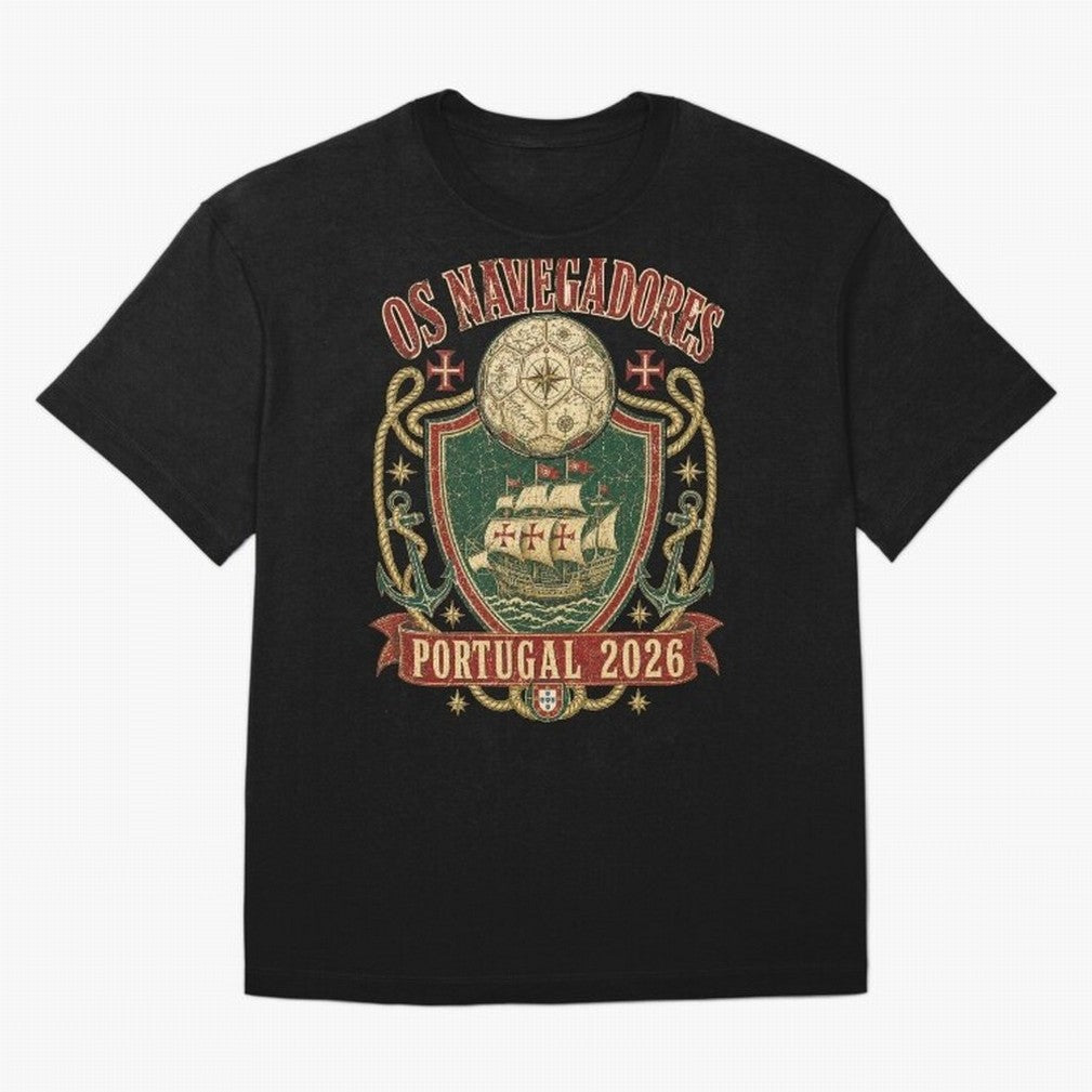 Os Navegadores Portugal 2026 World Cup Soccer T-Shirt Oversized T-Shirt Represent Football Lovers during Match Day Hype around FIFA World Cup 2026 Group Stage, Neymar, Haaland and Cristiano Ronaldo, Netherlands, Football Festival Excitement, Trophy