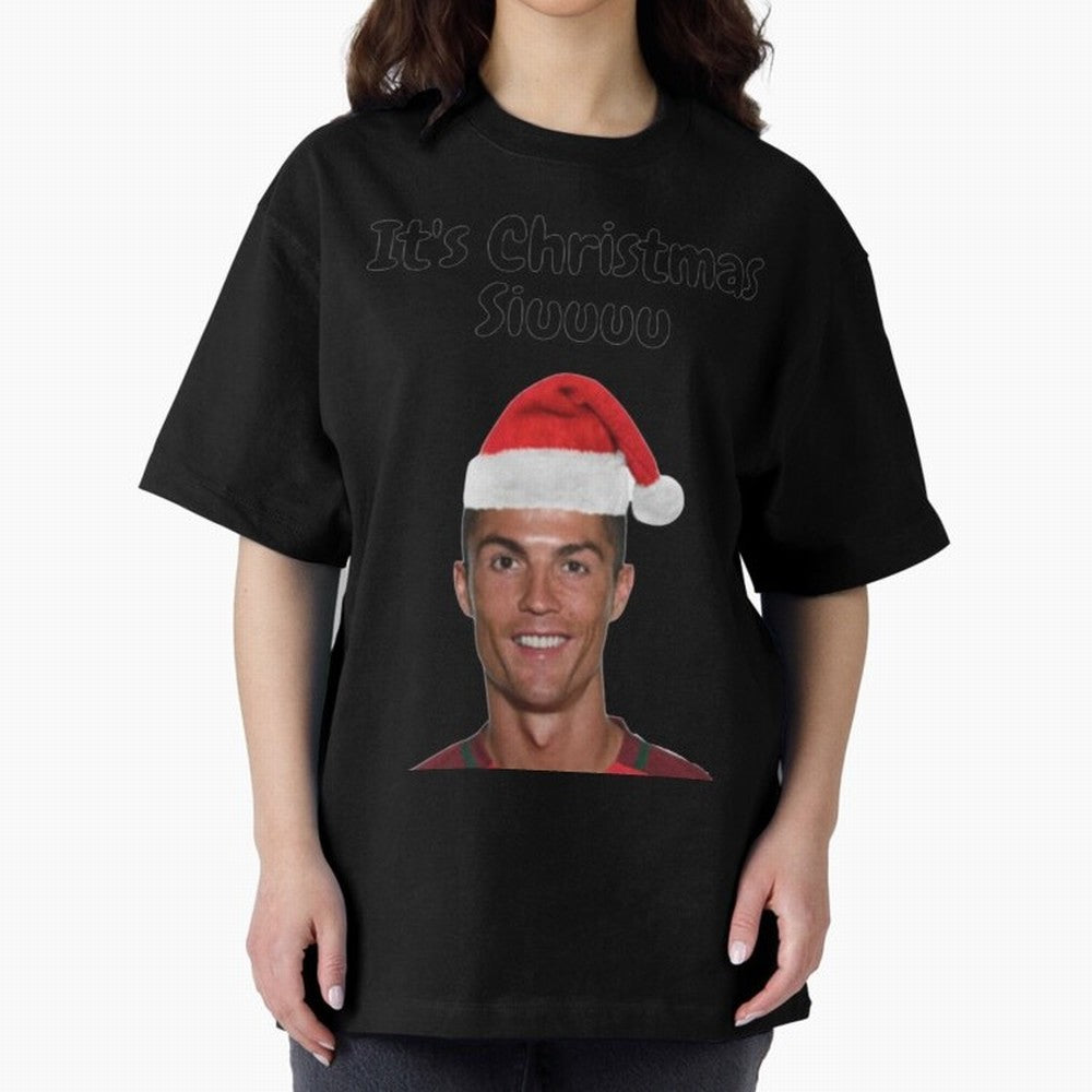 Cristiano Ronaldo Siuuu Funny Christmas Sweater Oversized T-Shirt Bring International Match Energy to Global Football Passion for FIFA World Cup 2026 Group Stage, Celebrating CR7 and Messi, Spain, Championship Spirit, Famous Goals, Roaring Crowds