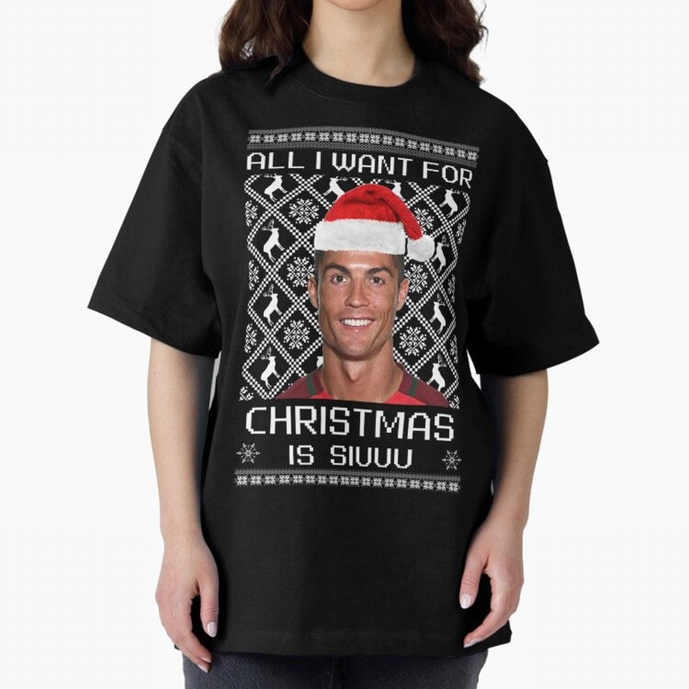 cristiano ronaldo siuuu christmas sweater Oversized T-Shirt Support Iconic Players in Global Football Passion for FIFA World Cup 2026, Driven by CR7, France and Portugal, Champion Mindset, Group Stage Buzz, Knockout Tension and Passionate Fan