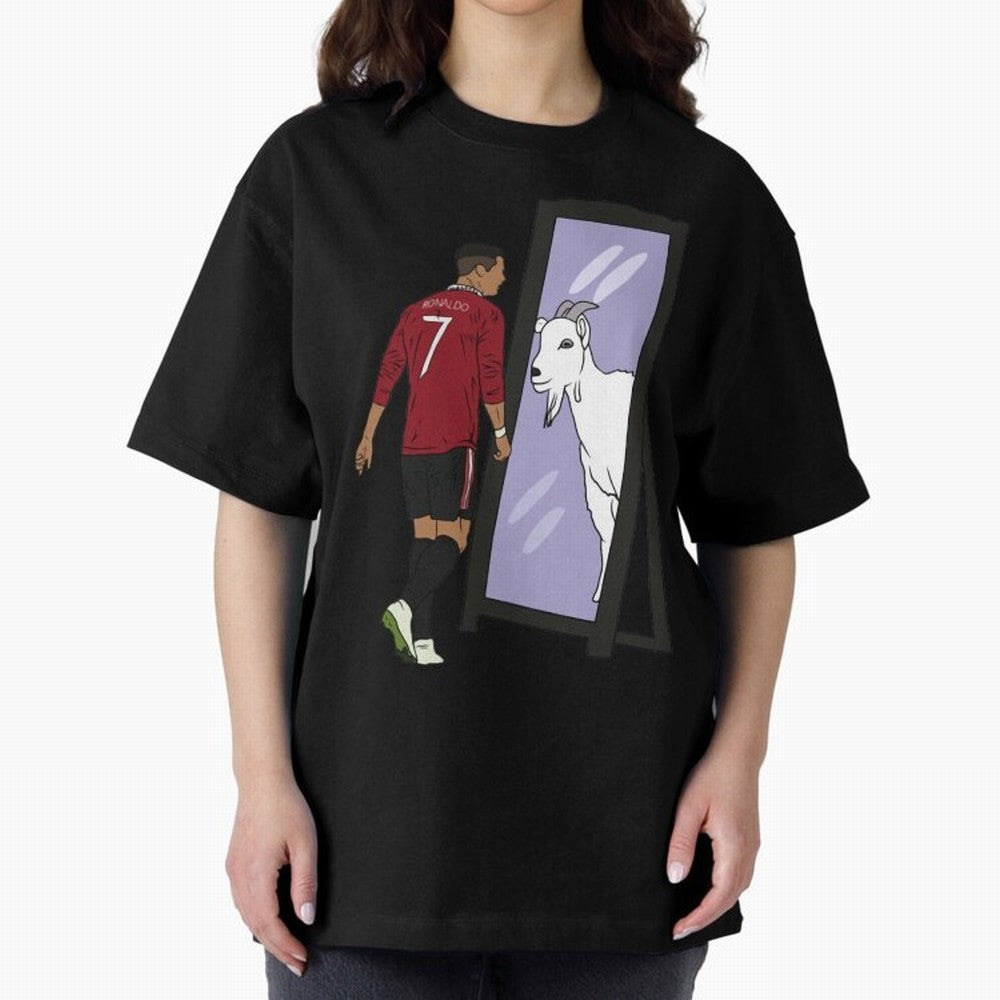 Cristiano Ronaldo Mirror GOAT Oversized T-Shirt Bring FIFA World Cup 2026 Highlighting Cristiano Ronaldo, Haaland and CR7, Argentina Energy, Goal Celebration Energy, Supporter Heritage, Football Icons and Worldwide Tournament Joy; Perfect for Fans,