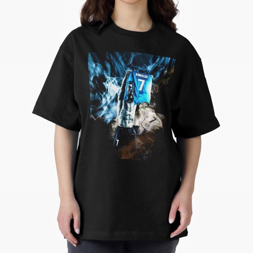 Cristiano Ronaldo Graphic Oversized T-Shirt Back Your Heroes with FIFA World Cup 2026 Group Stage Spirit, Filled with Portugal, Spain and Germany, Messi, CR7 and Mbappe, Stadium Memories, Football Loyalty, International Chants and Championship