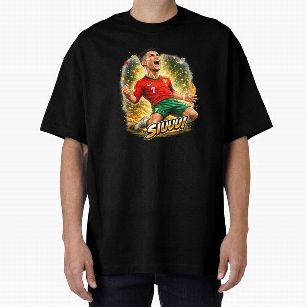 CR7 SIUUU Celebration Cartoon ¨C Legendary Football Goal Celebration Oversized T-Shirt Unlock FIFA World Cup 2026 Group Stage Spirit, Driven by France and Portugal, Messi, Neymar and Mbappe, Stadium Chants, National Pride, Trophy Dreams and