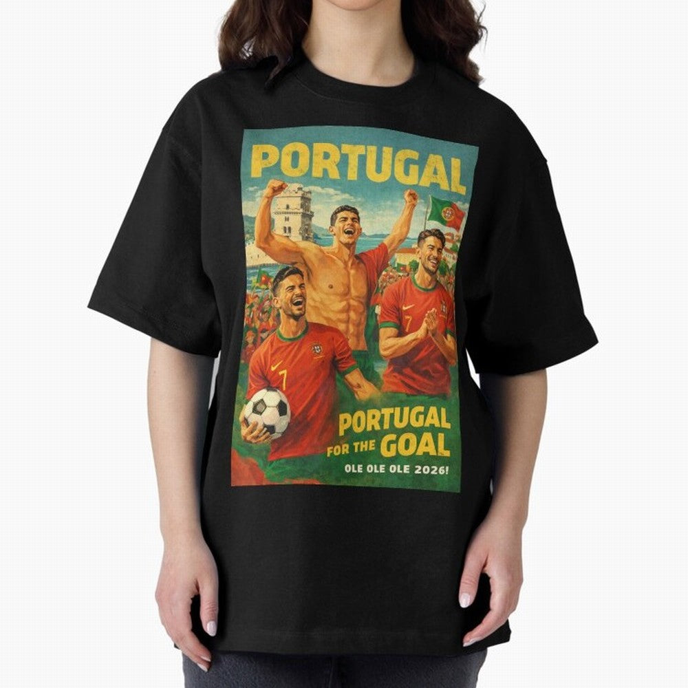 Portugal Lisbon Bel¨¦m Tower Cristiano Ronaldo FIFA World Cup Football Celebration Oversized T-Shirt Bring Home the FIFA World Cup 2026 Group Stage Journey through Neymar, Haaland and Cristiano Ronaldo Highlights, Portugal Pride, Tournament Hype,