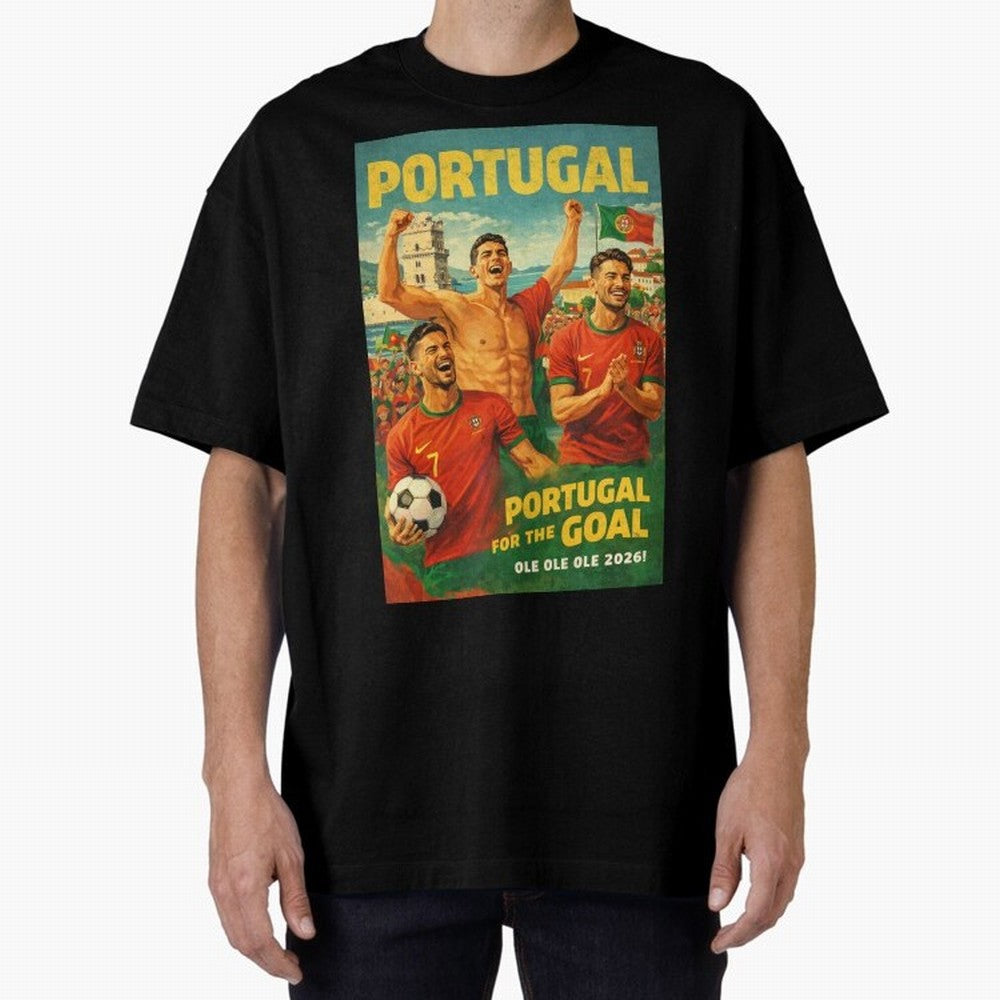 Portugal Lisbon Bel¨¦m Tower Cristiano Ronaldo FIFA World Cup Football Celebration Oversized T-Shirt Bring Home the FIFA World Cup 2026 Group Stage Journey through Neymar, Haaland and Cristiano Ronaldo Highlights, Portugal Pride, Tournament Hype,