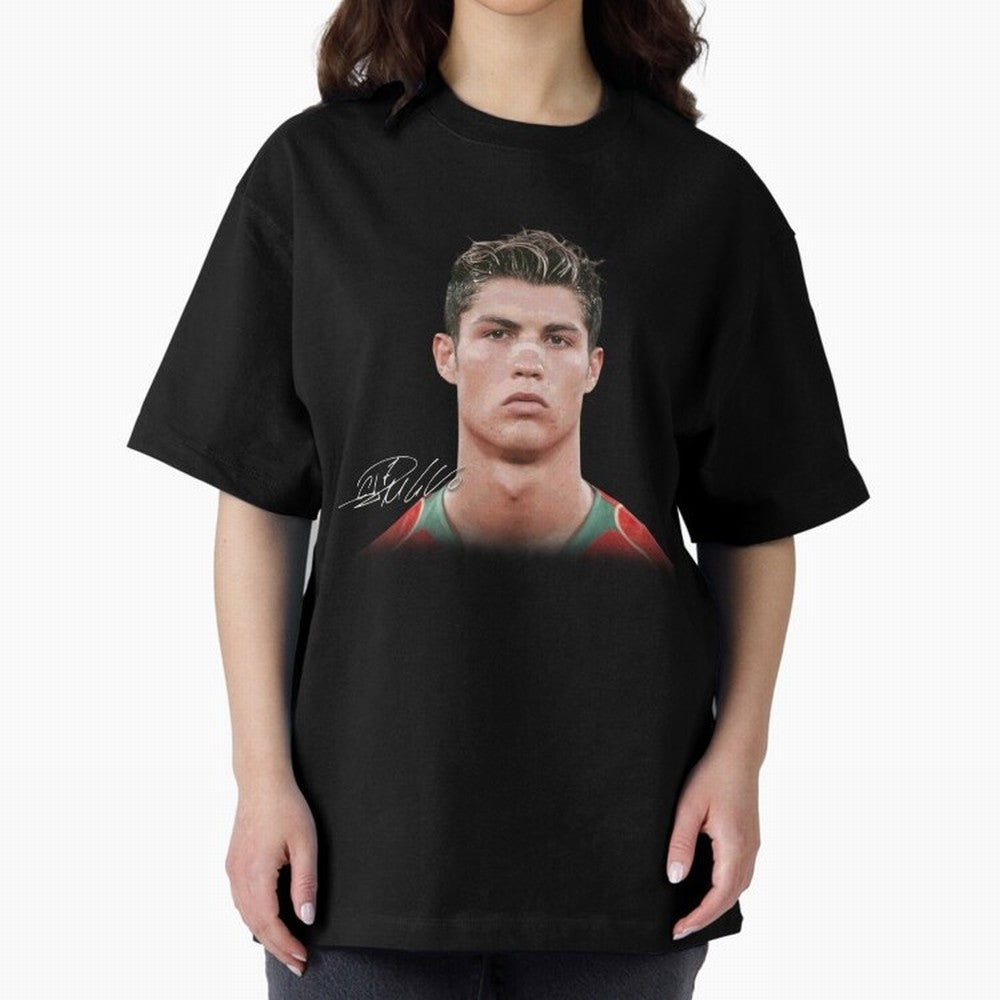 Cristiano Ronaldo T-Shirt Big Face Young Ronaldo Graphic Tee Oversized T-Shirt Stand with the FIFA World Cup 2026 Journey through Messi and Cristiano Ronaldo Highlights, Germany Pride, Championship Spirit, Famous Goals, Roaring Crowds and