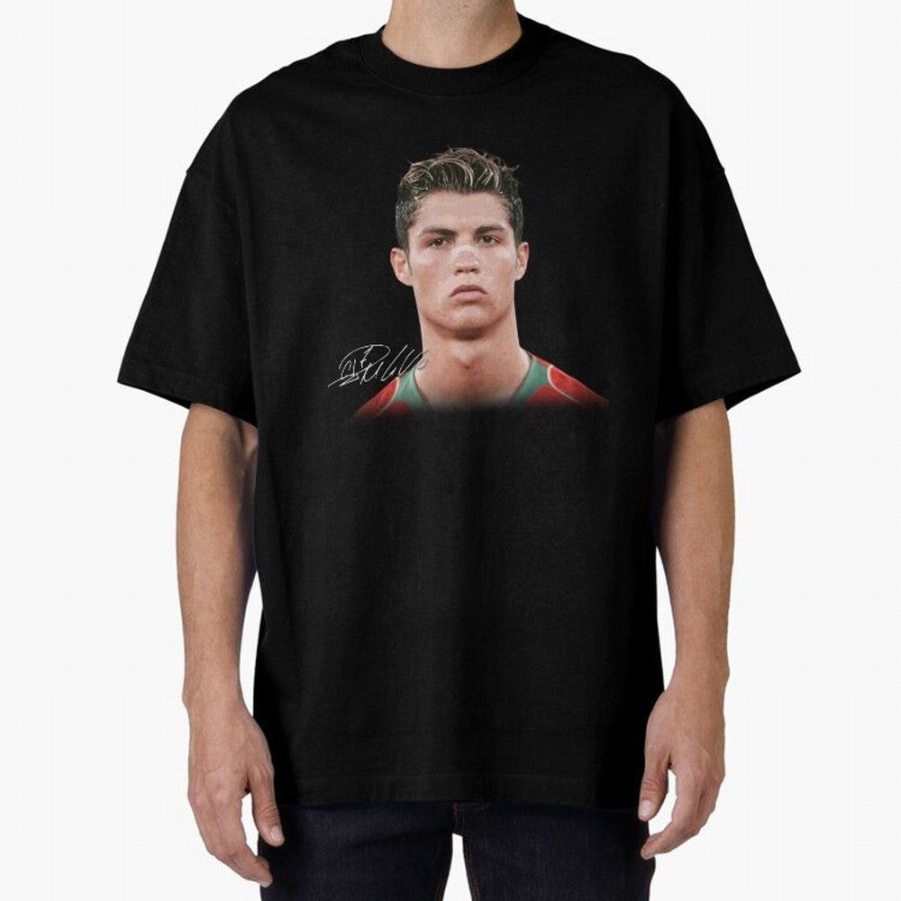 Cristiano Ronaldo T-Shirt Big Face Young Ronaldo Graphic Tee Oversized T-Shirt Stand with the FIFA World Cup 2026 Journey through Messi and Cristiano Ronaldo Highlights, Germany Pride, Championship Spirit, Famous Goals, Roaring Crowds and