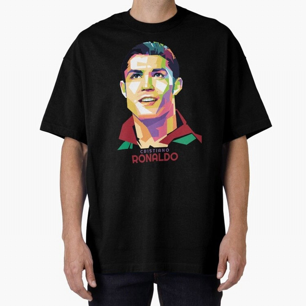 Geometric Celebrity Cristiano Ronaldo Oversized T-Shirt Spotlight Match Day Hype around FIFA World Cup 2026, Haaland, Germany, Match Day Excitement, Supporter Culture, Golden Goals and Global Football Passion; Perfect for People Who Love Argentina,