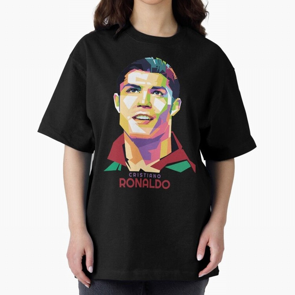 Geometric Celebrity Cristiano Ronaldo Oversized T-Shirt Spotlight Match Day Hype around FIFA World Cup 2026, Haaland, Germany, Match Day Excitement, Supporter Culture, Golden Goals and Global Football Passion; Perfect for People Who Love Argentina,