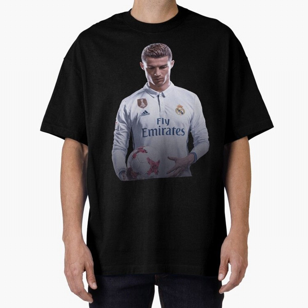 Ronaldo Madrid Jersey Poster Oversized T-Shirt Treasure Match Day Hype around FIFA World Cup 2026, Cristiano Ronaldo, Haaland and CR7, Argentina and Brazil, Football Passion, Legendary Performances, Festival Vibes and Supporter Community; Created