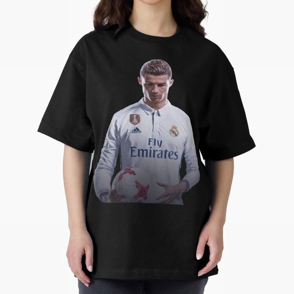 Ronaldo Madrid Jersey Poster Oversized T-Shirt Treasure Match Day Hype around FIFA World Cup 2026, Cristiano Ronaldo, Haaland and CR7, Argentina and Brazil, Football Passion, Legendary Performances, Festival Vibes and Supporter Community; Created