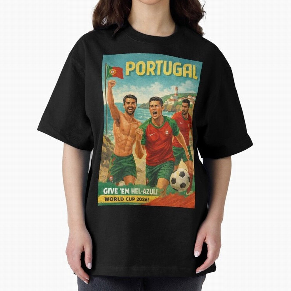 Portugal Hel-Azul Spirit at Cabo da Roca and Bel¨¦m Tower for FIFA World Cup 2026 Oversized T-Shirt Enjoy the Biggest Football Party of the FIFA World Cup 2026 Journey through Neymar Highlights, Argentina Pride, Match Day Excitement, Supporter