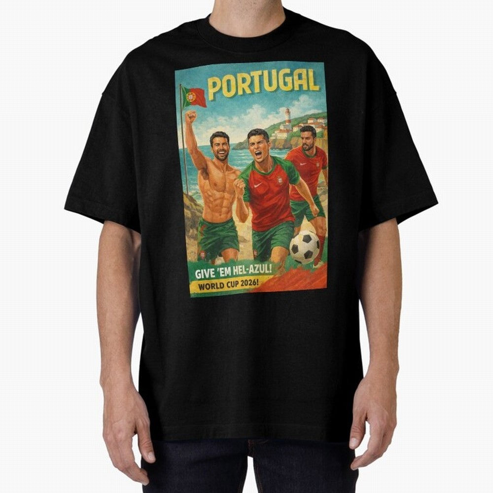 Portugal Hel-Azul Spirit at Cabo da Roca and Bel¨¦m Tower for FIFA World Cup 2026 Oversized T-Shirt Enjoy the Biggest Football Party of the FIFA World Cup 2026 Journey through Neymar Highlights, Argentina Pride, Match Day Excitement, Supporter