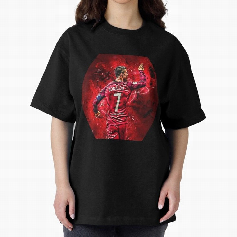 CR7 Art Oversized T-Shirt Represent FIFA World Cup 2026 Spirit, Highlighting Portugal, Spain and Germany, Neymar, Haaland and Cristiano Ronaldo, Champion Mindset, Group Stage Buzz, Knockout Tension and Passionate Fan Culture; Great for Watch