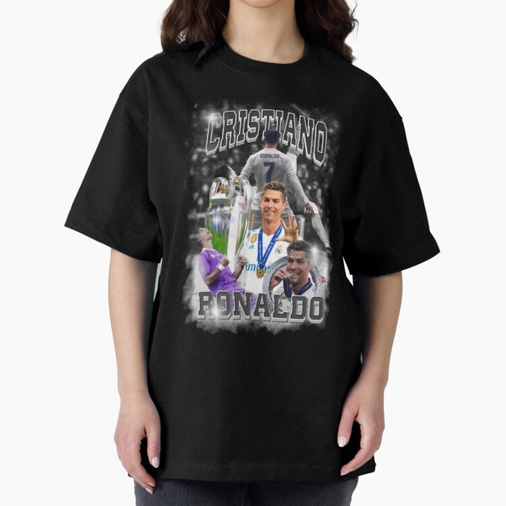 Cristiano Ronaldo Oversized T-Shirt Build FIFA World Cup 2026 USA Canada Mexico Spirit, Built around Spain, Cristiano Ronaldo, Vintage Soccer Flavor, Modern Football Stars, National Flags and Final Night Emotion; Ideal for Football Dads, Football