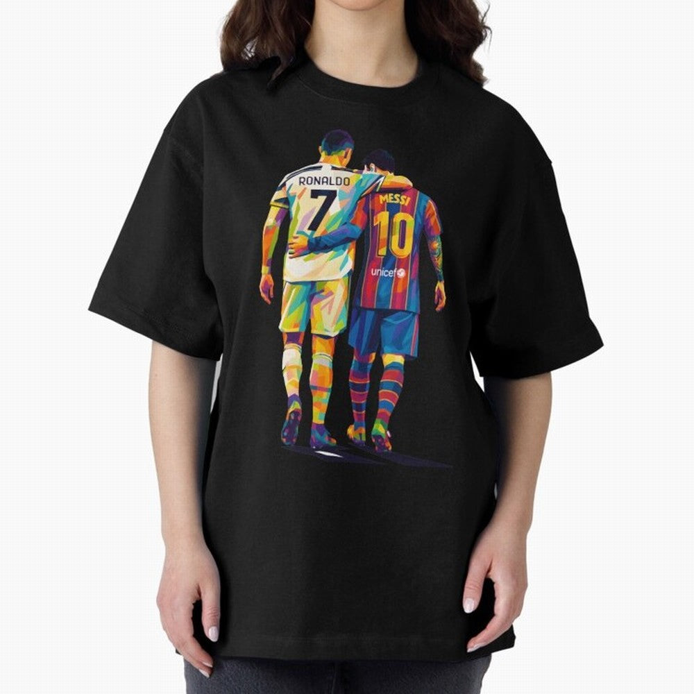 Cristiano Ronaldo and Messi Wpap Art Oversized T-Shirt Bring World Football Passion into Match Day Hype around FIFA World Cup 2026 Group Stage, Haaland and Mbappe, Argentina, Champion Mindset, Group Stage Buzz, Knockout Tension and Passionate Fan