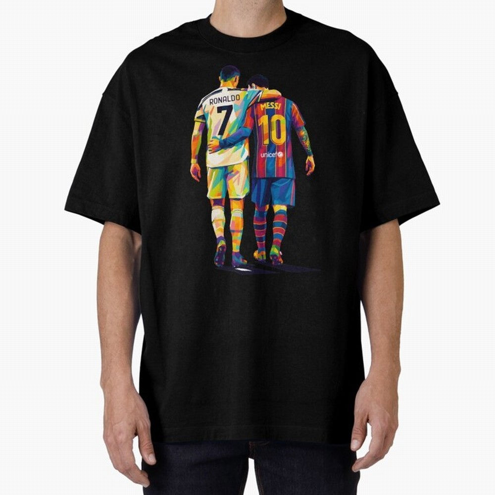 Cristiano Ronaldo and Messi Wpap Art Oversized T-Shirt Bring World Football Passion into Match Day Hype around FIFA World Cup 2026 Group Stage, Haaland and Mbappe, Argentina, Champion Mindset, Group Stage Buzz, Knockout Tension and Passionate Fan