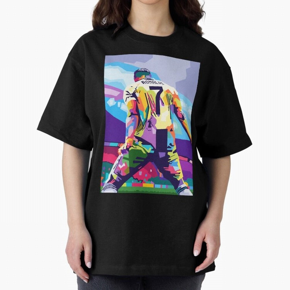Cristiano Ronaldo Celebration Wpap Pop Art Oversized T-Shirt Represent Football Lovers during Match Day Hype around FIFA World Cup 2026 Group Stage, Neymar, Haaland and Cristiano Ronaldo, Netherlands, Football Festival Excitement, Trophy Ambitions,