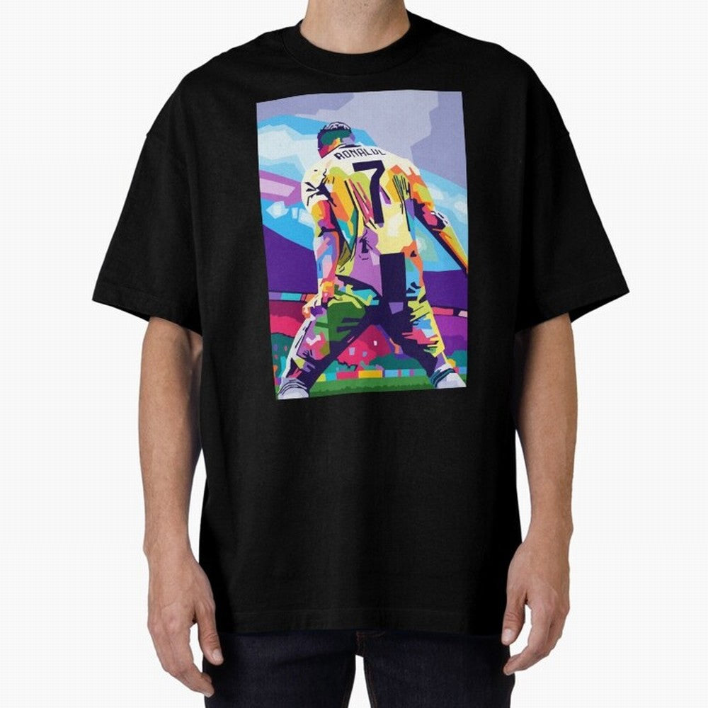 Cristiano Ronaldo Celebration Wpap Pop Art Oversized T-Shirt Represent Football Lovers during Match Day Hype around FIFA World Cup 2026 Group Stage, Neymar, Haaland and Cristiano Ronaldo, Netherlands, Football Festival Excitement, Trophy Ambitions,