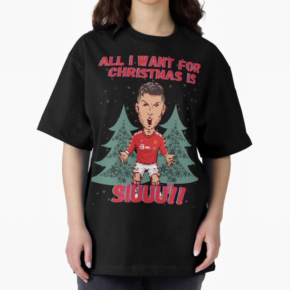 All I Want For Christmas is Siuuu Oversized T-Shirt Honor Football Greatness during FIFA World Cup 2026 for Fans of Mbappe and Brazil, Bringing Football History, Final Match Energy, Crowd Noise and Once in a Lifetime Moments; Perfect for Supporters