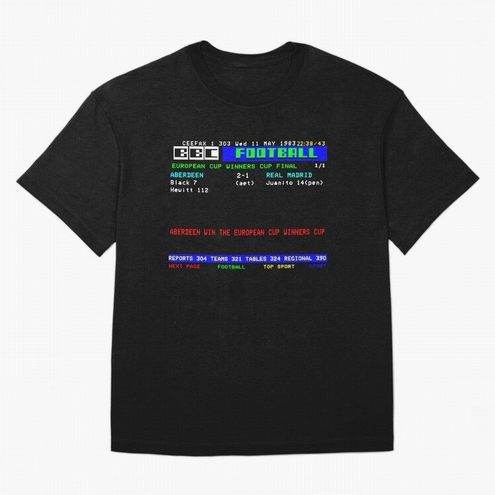 Aberdeen Cup Winners Cup Final 1983 CEEFAX Oversized T-Shirt Celebrate Unforgettable Nights in FIFA World Cup 2026 USA Canada Mexico for Fans of Cristiano Ronaldo, Haaland and CR7 and England, France and Netherlands, Bringing Stadium Memories,