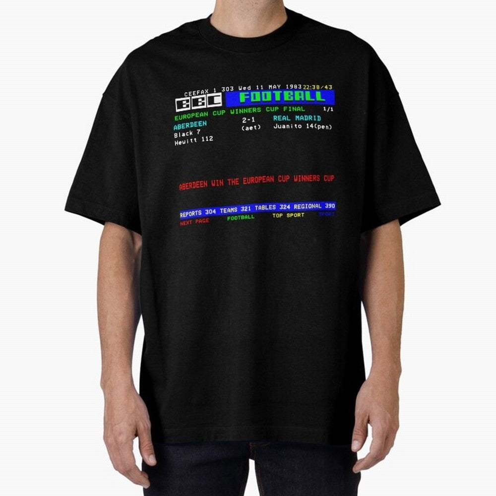 Aberdeen Cup Winners Cup Final 1983 CEEFAX Oversized T-Shirt Celebrate Unforgettable Nights in FIFA World Cup 2026 USA Canada Mexico for Fans of Cristiano Ronaldo, Haaland and CR7 and England, France and Netherlands, Bringing Stadium Memories,