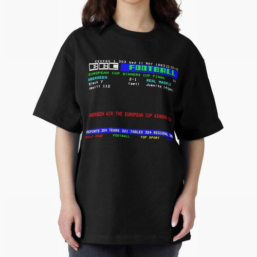Aberdeen Cup Winners Cup Final 1983 CEEFAX Oversized T-Shirt Celebrate Unforgettable Nights in FIFA World Cup 2026 USA Canada Mexico for Fans of Cristiano Ronaldo, Haaland and CR7 and England, France and Netherlands, Bringing Stadium Memories,