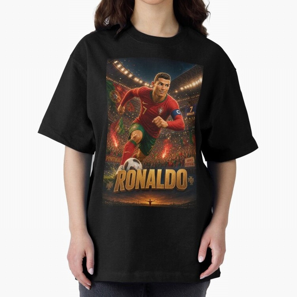 Ronaldo Oversized T-Shirt Show Championship Spirit for Global Football Passion for FIFA World Cup 2026, Inspired by Messi and Cristiano Ronaldo, England, Goal Celebration Energy, Supporter Heritage, Football Icons and Worldwide Tournament Joy;