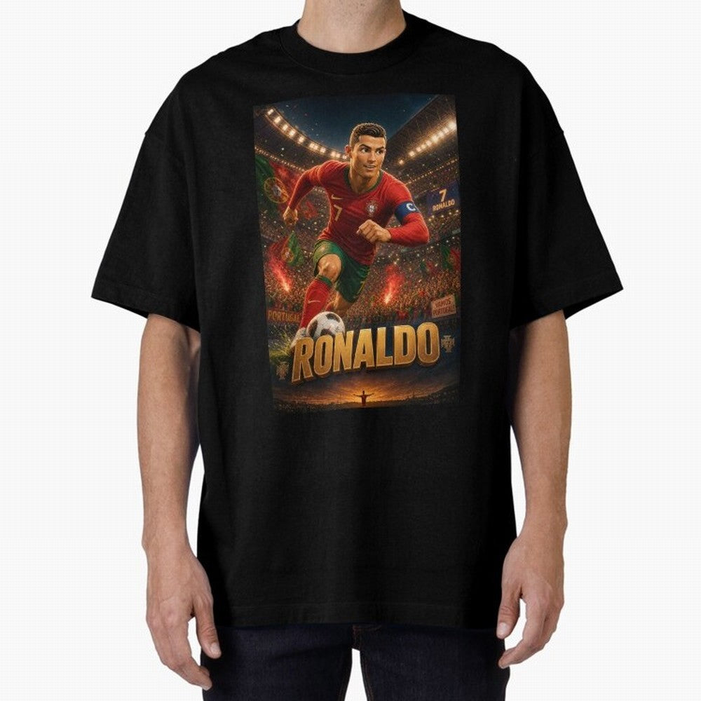 Ronaldo Oversized T-Shirt Show Championship Spirit for Global Football Passion for FIFA World Cup 2026, Inspired by Messi and Cristiano Ronaldo, England, Goal Celebration Energy, Supporter Heritage, Football Icons and Worldwide Tournament Joy;