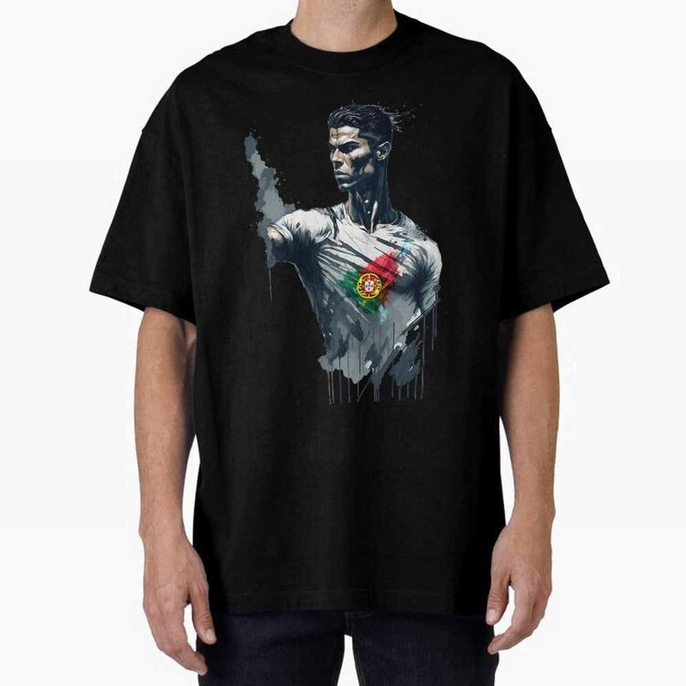 Cristiano Ronaldo splash art Oversized T-Shirt Represent Football Lovers during FIFA World Cup 2026 Group Stage Made for Mbappe and Neymar, Germany Energy, Classic Soccer Heritage, Championship Pressure, Fan Loyalty and International Pride; Great