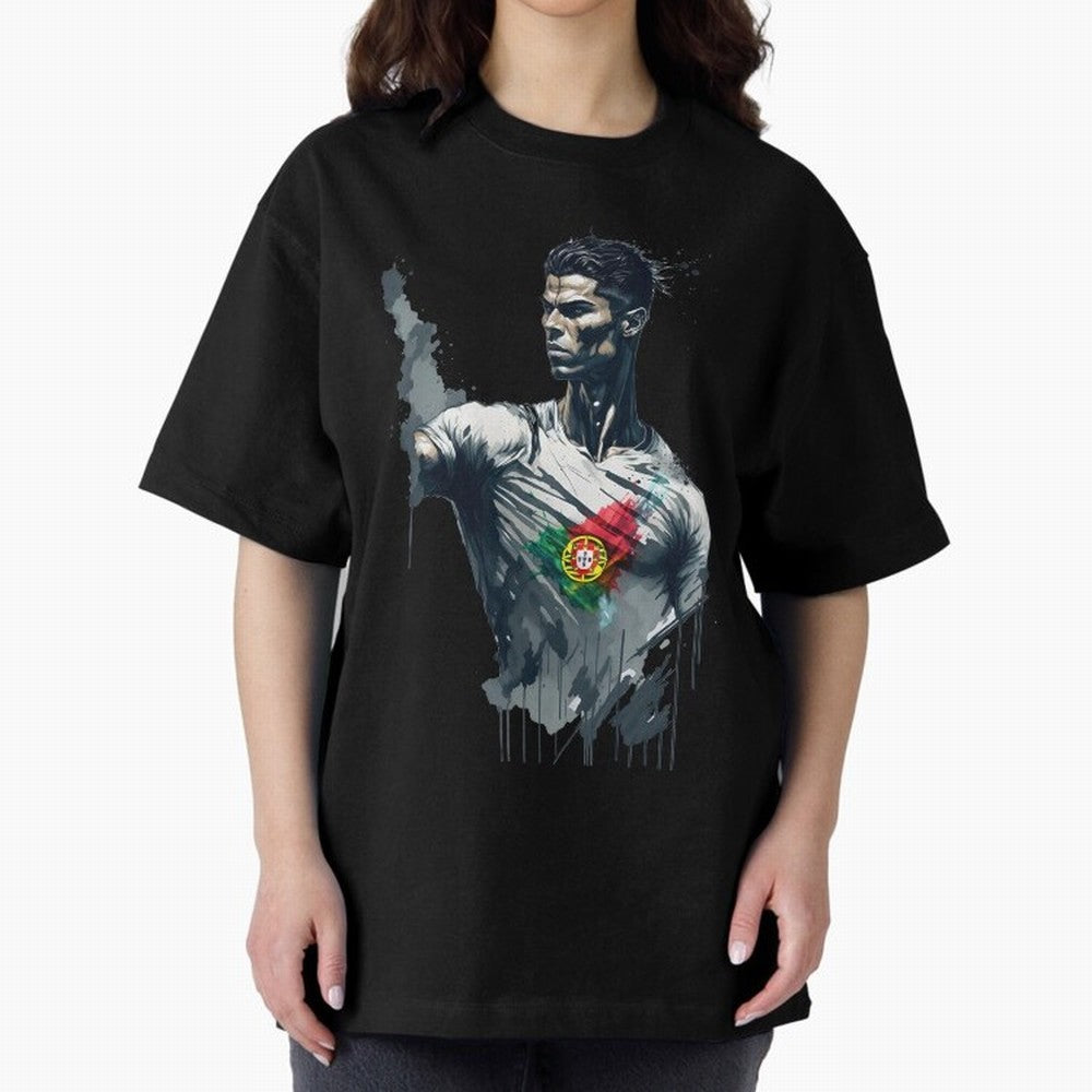 Cristiano Ronaldo splash art Oversized T-Shirt Represent Football Lovers during FIFA World Cup 2026 Group Stage Made for Mbappe and Neymar, Germany Energy, Classic Soccer Heritage, Championship Pressure, Fan Loyalty and International Pride; Great