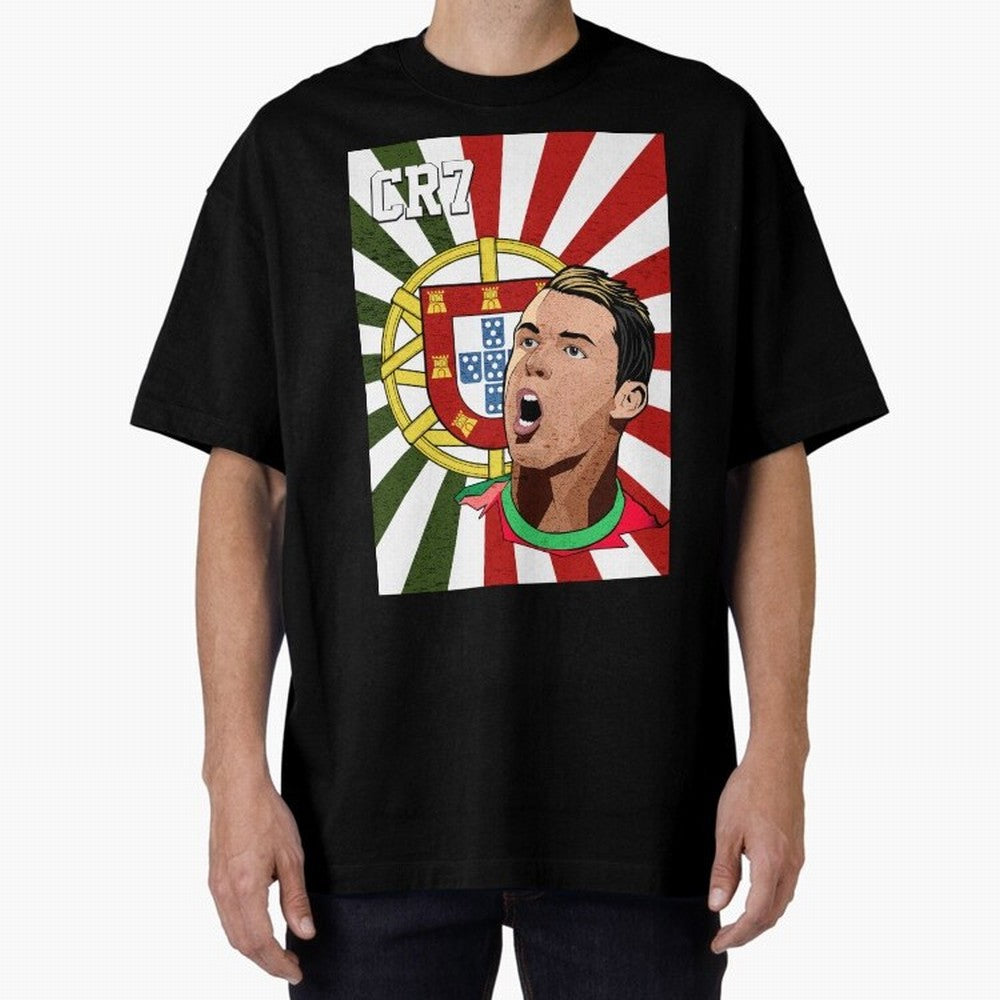 Cristiano Ronaldo 7 Oversized T-Shirt Celebrate Golden Goal Energy in FIFA World Cup 2026 Group Stage Centered on Messi, CR7 and Mbappe, France and Portugal Energy, Retro Football Energy, Iconic Rivalries, Trophy Chase Drama and Stadium Atmosphere;