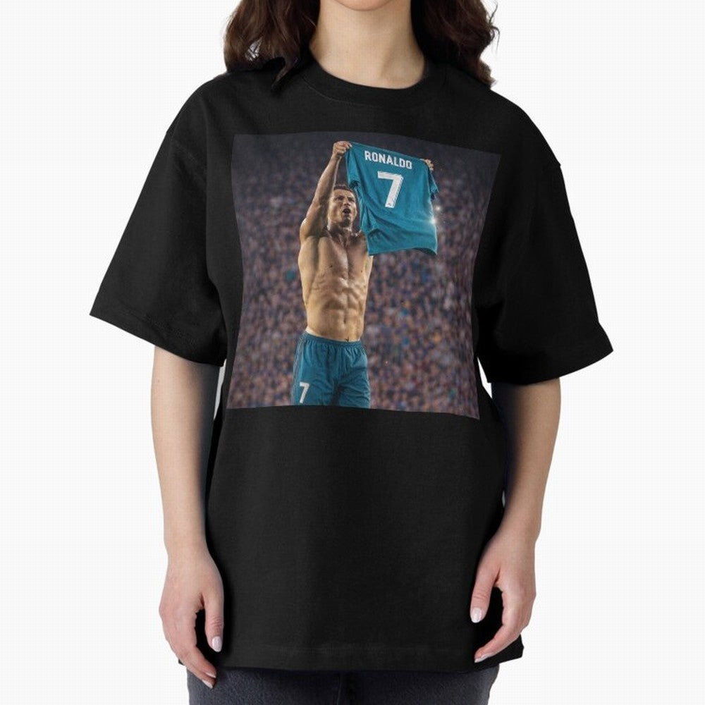 Ronaldo Holding Number Seven Shirt Oversized T-Shirt Join Supporters Worldwide for FIFA World Cup 2026 Group Stage Spirit, Celebrating England, France and Netherlands, CR7 and Messi, Champion Mindset, Group Stage Buzz, Knockout Tension and