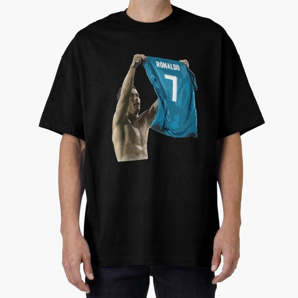 Cristiano Ronaldo celebration goal against Barcelona Oversized T-Shirt Celebrate FIFA World Cup 2026 for Fans of Messi and England and Germany, Bringing Football Festival Excitement, Trophy Ambitions, Country Rivalries and Star Player Buzz; Perfect