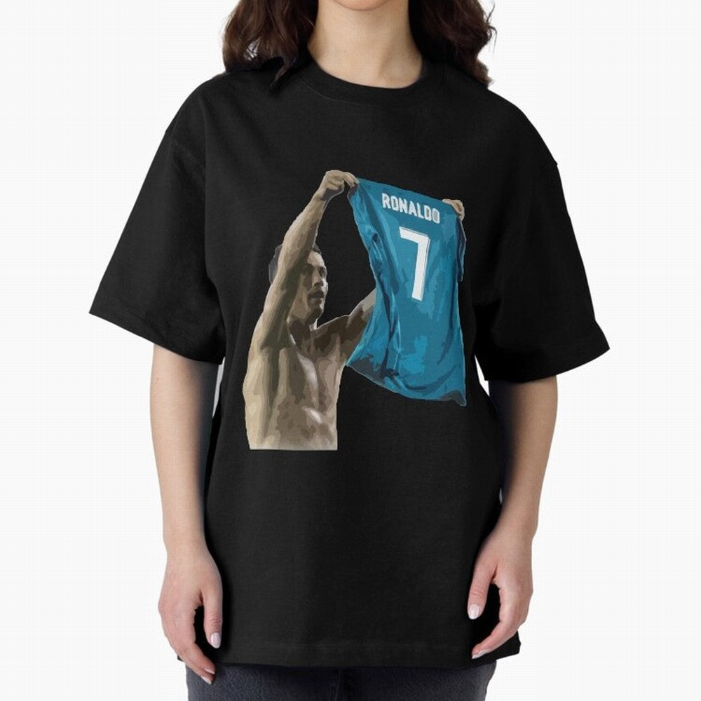 Cristiano Ronaldo celebration goal against Barcelona Oversized T-Shirt Celebrate FIFA World Cup 2026 for Fans of Messi and England and Germany, Bringing Football Festival Excitement, Trophy Ambitions, Country Rivalries and Star Player Buzz; Perfect