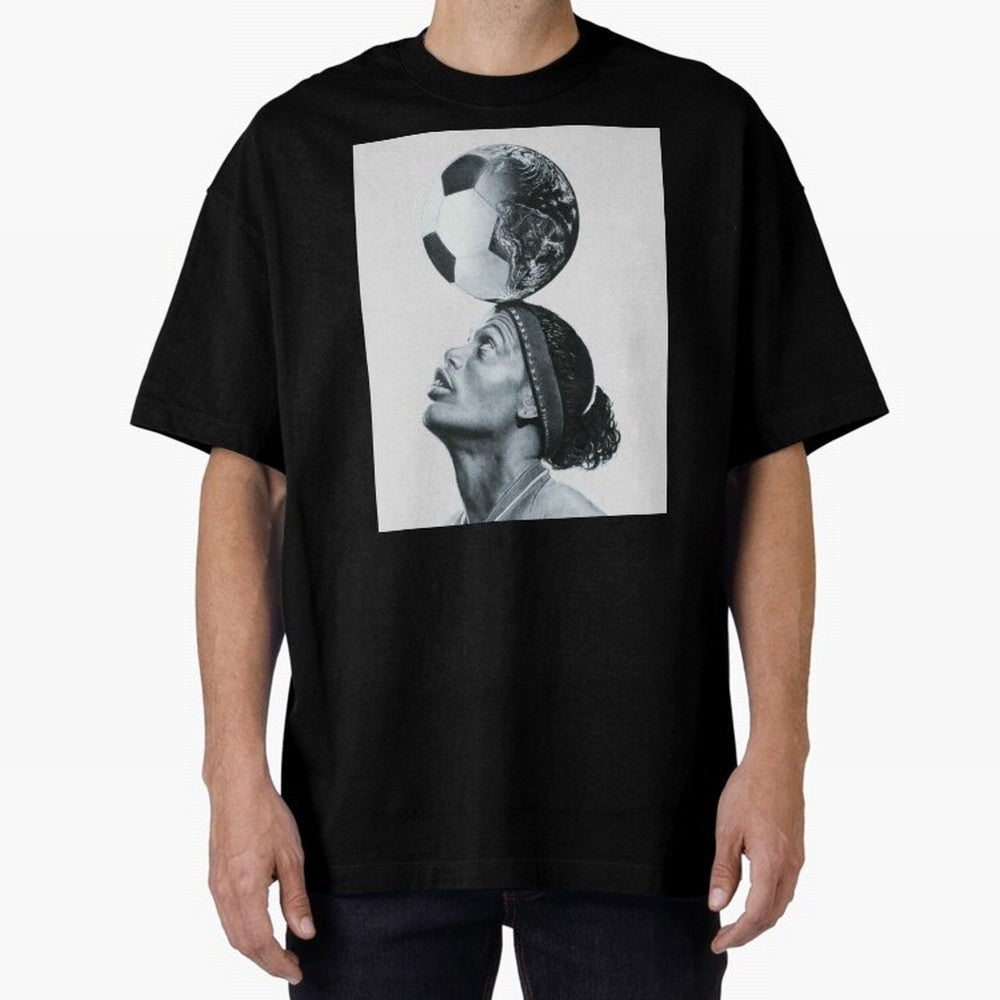 Art Ronaldinho Illustration Oversized T-Shirt Make Your Look Match FIFA World Cup 2026 Group Stage Spirit, Filled with Portugal, Spain and Germany, Mbappe, Tournament Hype, Historic Matchups, Family Viewing Parties and Global Sports Pride; Created