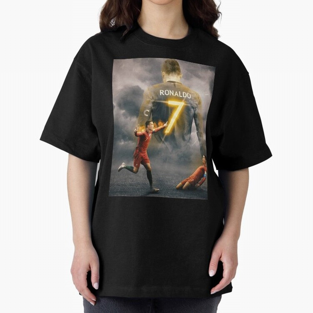 Art CR7 Wallpaper Oversized T-Shirt Honor the Football Icons of FIFA World Cup 2026 Group Stage with Messi and Cristiano Ronaldo, Netherlands Energy, Supporter Pride, Iconic Celebrations, Legendary Names and Global Match Day Energy; Ideal for