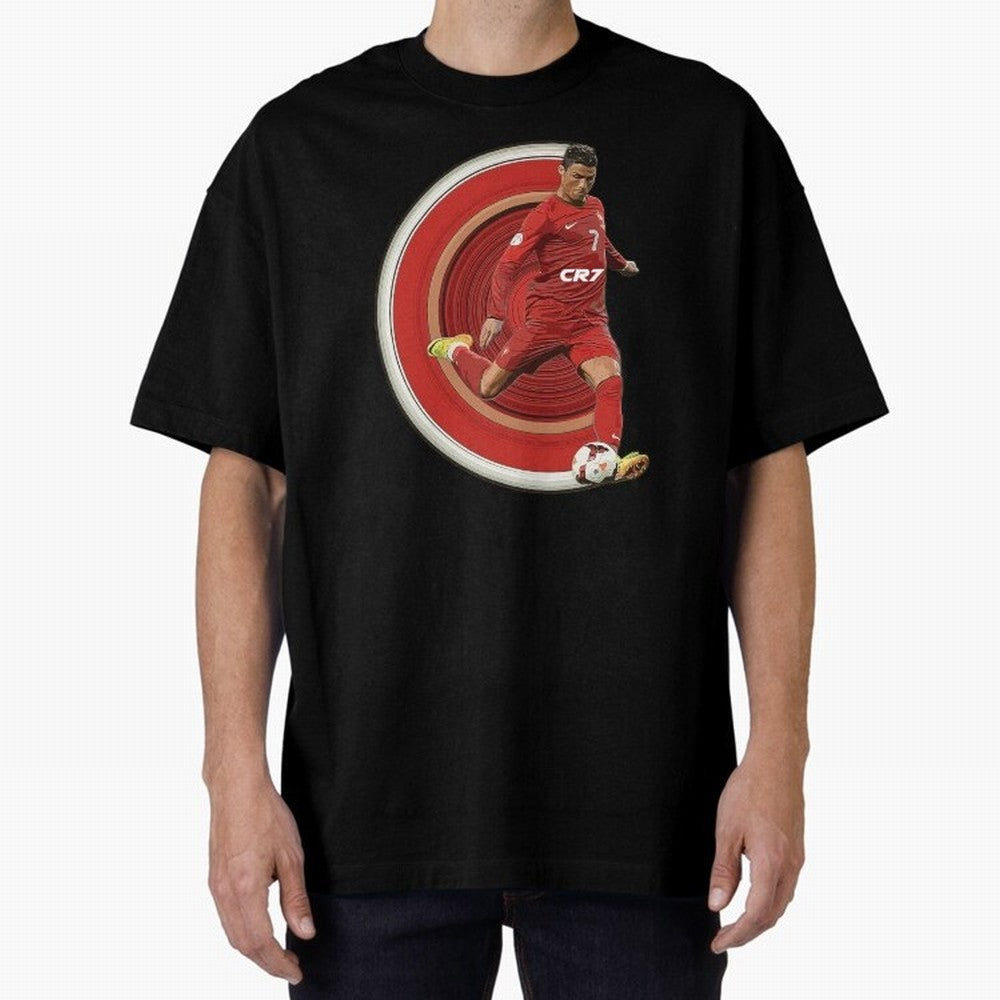 Cristiano Ronaldo Circular Pixel Art Oversized T-Shirt Turn Football Passion into FIFA World Cup 2026 Spirit, Highlighting Portugal, Spain and Germany, Neymar, Haaland and Cristiano Ronaldo, Fan Favorite Moments, National Team Passion, Big Match